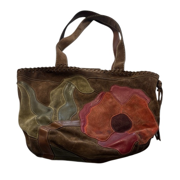 Vintage COACH 9258 Poppy For Peace Floral Brown Suede Handbag Vintage Purse Y2K - Picture 1 of 9